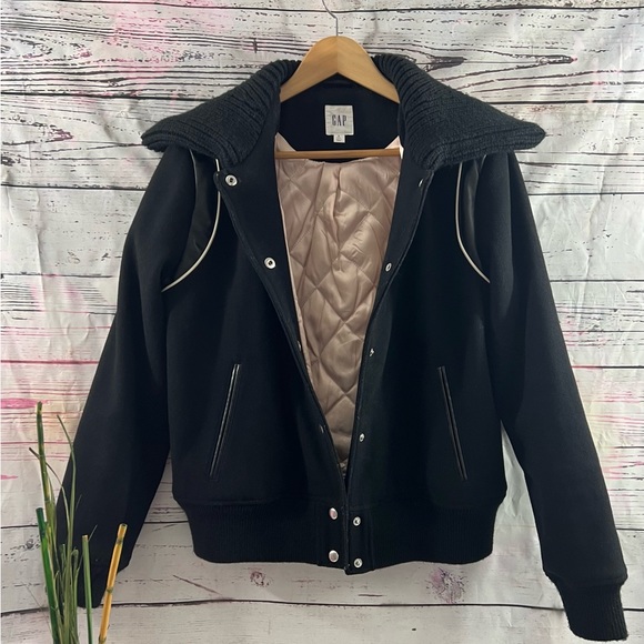 Gap Varsity Wool Bomber Jacket Size TALL Small in Black - Picture 8 of 12